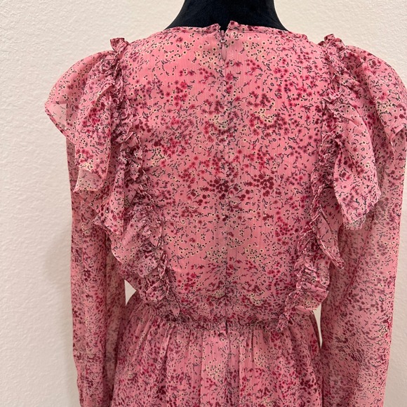 Rachel Parcell Pink Chiffon Ruffle Long Sleeve Sheer Dress Women's XS - Picture 6 of 9